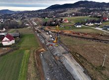 Wiertnica podczas prac na odcinku Klęczany - Limanowa, widok z lotu ptaka, fot. Krzysztof Dzidek