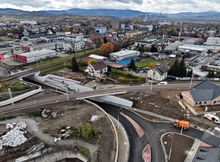 Nowe skrzyżowanie bezkolizyjne przy ul. Kolejowej w Nowym Sączu, widok z lotu ptaka, fot. Krzysztof Dzidek (5)