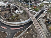 Nowe skrzyżowanie bezkolizyjne przy ul. Kolejowej w Nowym Sączu, widok z lotu ptaka, fot. Krzysztof Dzidek (2)