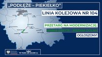 Mapa regionu, gdzie znajduję się omawiany odcinek, informacja że przetarg został ogłoszony