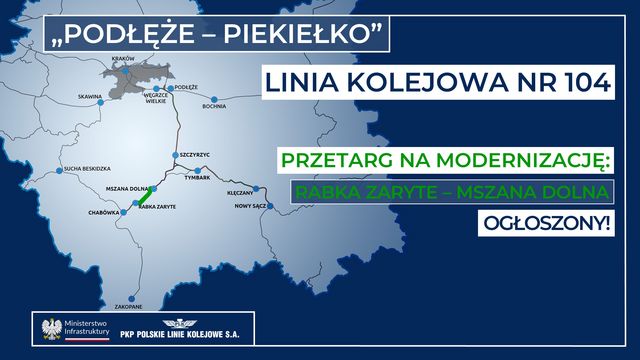 Mapa regionu, gdzie znajduję się omawiany odcinek, informacja że przetarg został ogłoszony