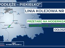 Mapa regionu, gdzie znajduję się omawiany odcinek, informacja że przetarg został ogłoszony